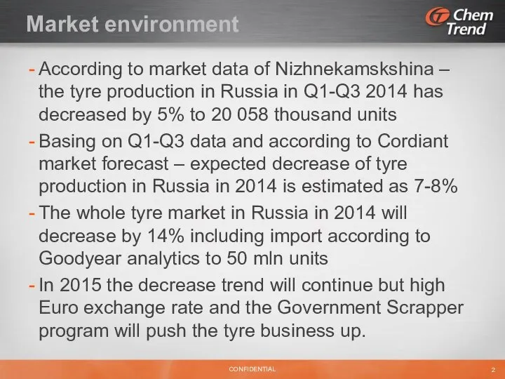 According to market data of Nizhnekamskshina – the tyre production in Russia