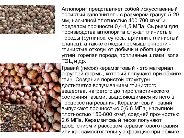 Аглопорит представляет собой искусственный пористый заполнитель с размером гранул 5-20 мм, насыпной