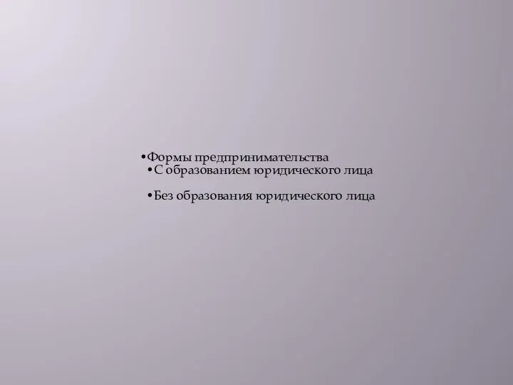 Формы предпринимательства С образованием юридического лица Без образования юридического лица