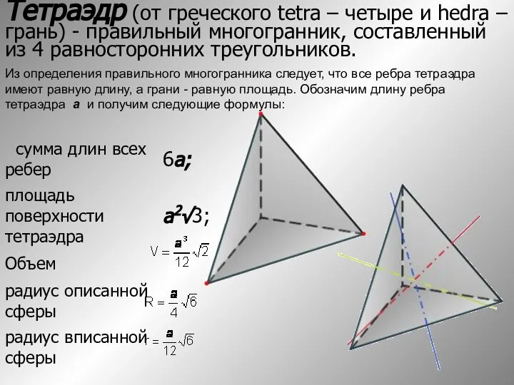 Тетраэдр (от греческого tetra – четыре и hedra – грань) - правильный