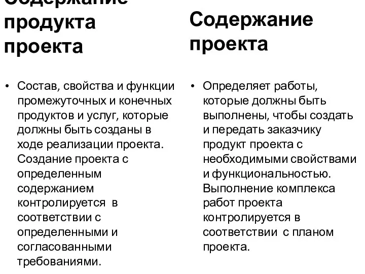 Содержание продукта проекта Состав, свойства и функции промежуточных и конечных продуктов и