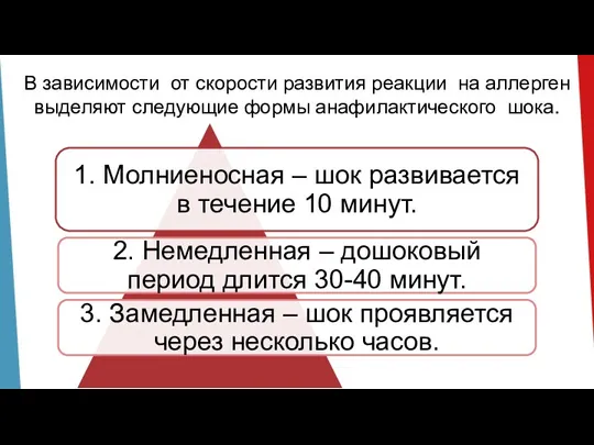 В зависимости от скорости развития реакции на аллерген выделяют следующие формы анафилактического шока.