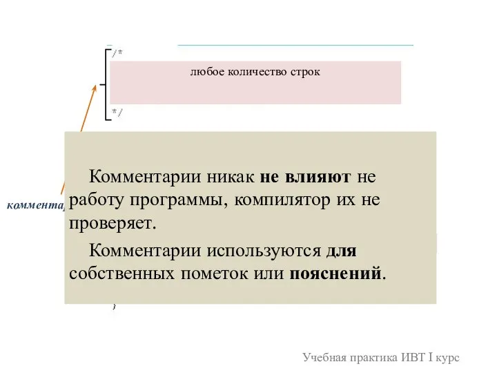 комментарии любое количество строк одна строка Комментарии никак не влияют не работу