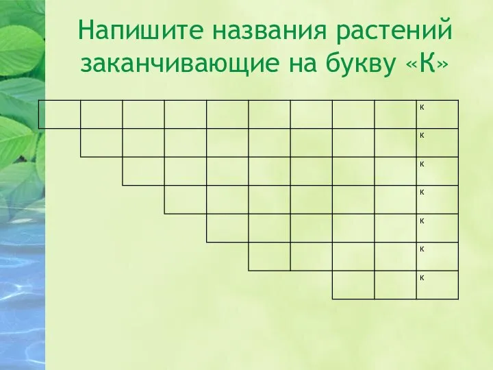 Напишите названия растений заканчивающие на букву «К»