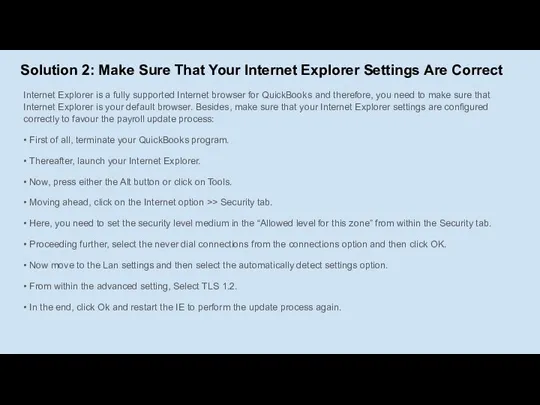 Solution 2: Make Sure That Your Internet Explorer Settings Are Correct Internet