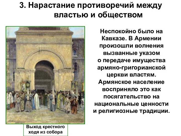 3. Нарастание противоречий между властью и обществом Неспокойно было на Кавказе. В