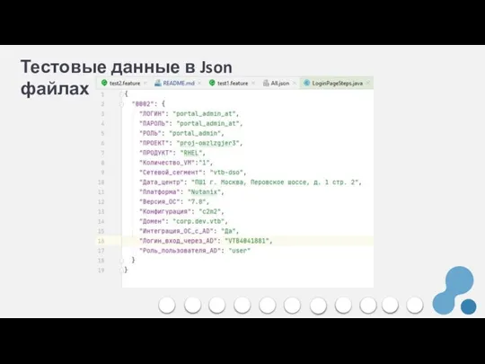 Тестовые данные в Json файлах