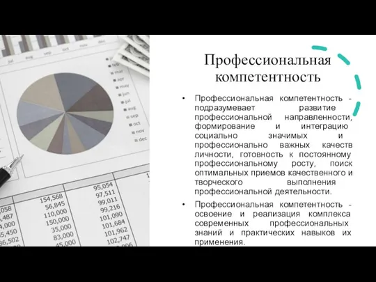 Профессиональная компетентность Профессиональная компетентность - подразумевает развитие профессиональной направленности, формирование и интеграцию