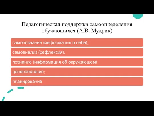 Педагогическая поддержка самоопределения обучающихся (А.В. Мудрик)