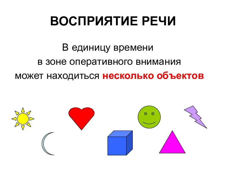 ВОСПРИЯТИЕ РЕЧИ В единицу времени в зоне оперативного внимания может находиться несколько объектов