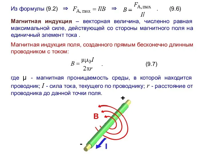 Из формулы (9.2) ⇒ ⇒ . (9.6) Магнитная индукция – векторная величина,