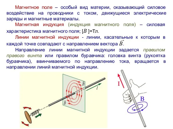 Магнитное поле – особый вид материи, оказывающий силовое воздействие на проводники с