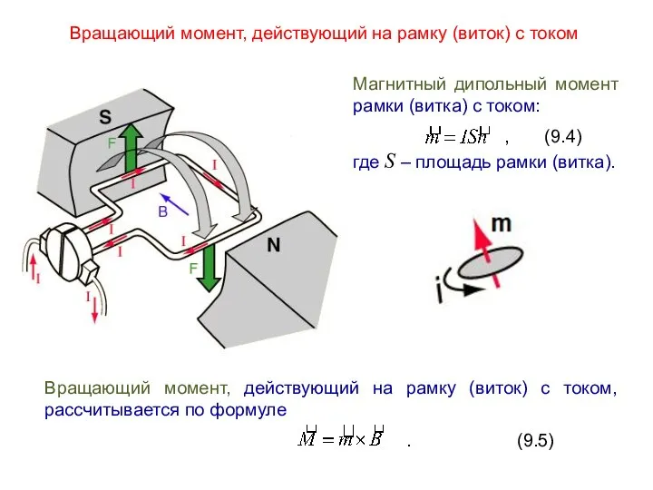 Вращающий момент, действующий на рамку (виток) с током Вращающий момент, действующий на