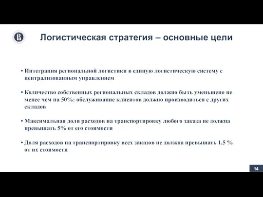 Интеграция региональной логистики в единую логистическую систему с централизованным управлением Количество собственных