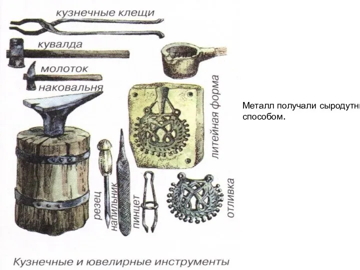 Металл получали сыродутным способом.