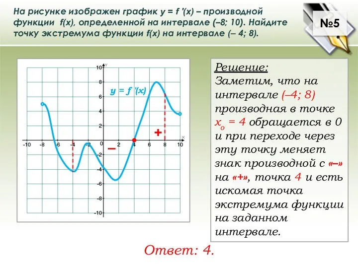 Решение: Заметим, что на интервале (–4; 8) производная в точке хо =