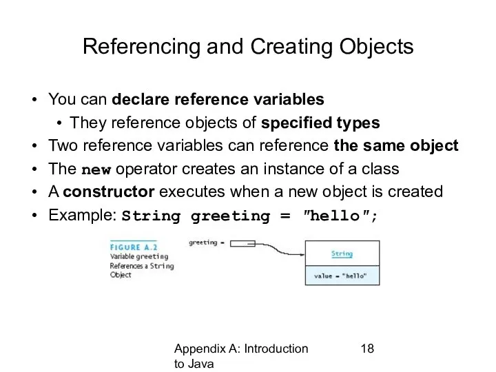 Appendix A: Introduction to Java Referencing and Creating Objects You can declare