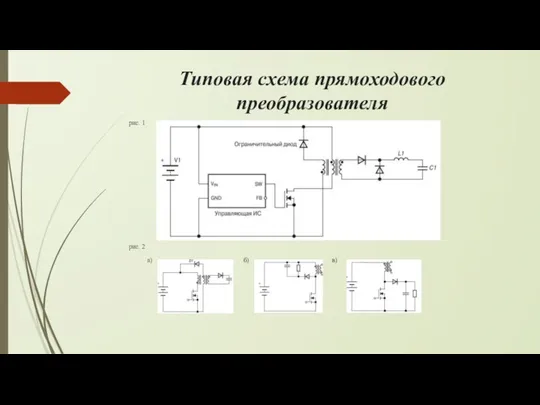 Типовая схема прямоходового преобразователя рис. 1 рис. 2 а) б) в)