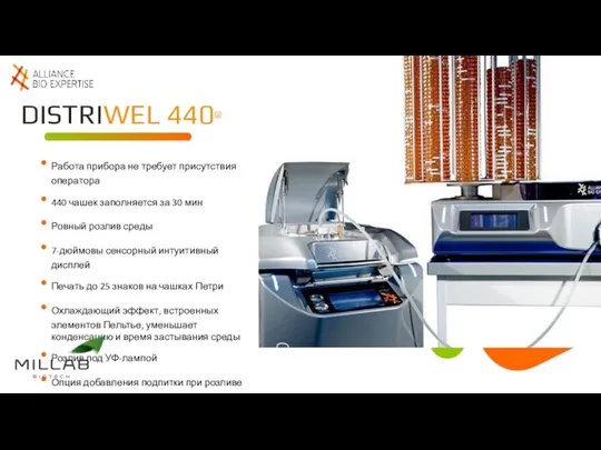 DISTRIWEL 440® Работа прибора не требует присутствия оператора 440 чашек заполняется за