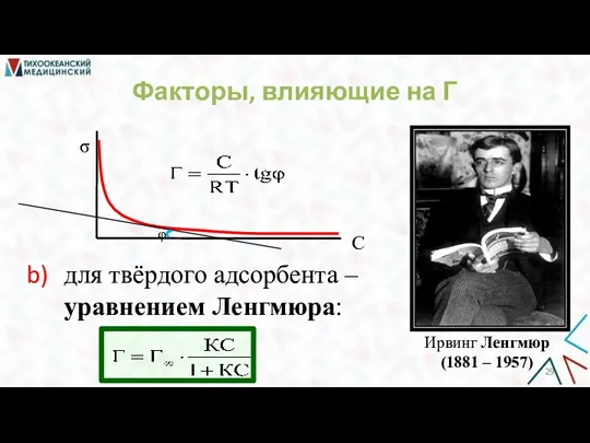 для твёрдого адсорбента ‒ уравнением Ленгмюра: Факторы, влияющие на Г σ С