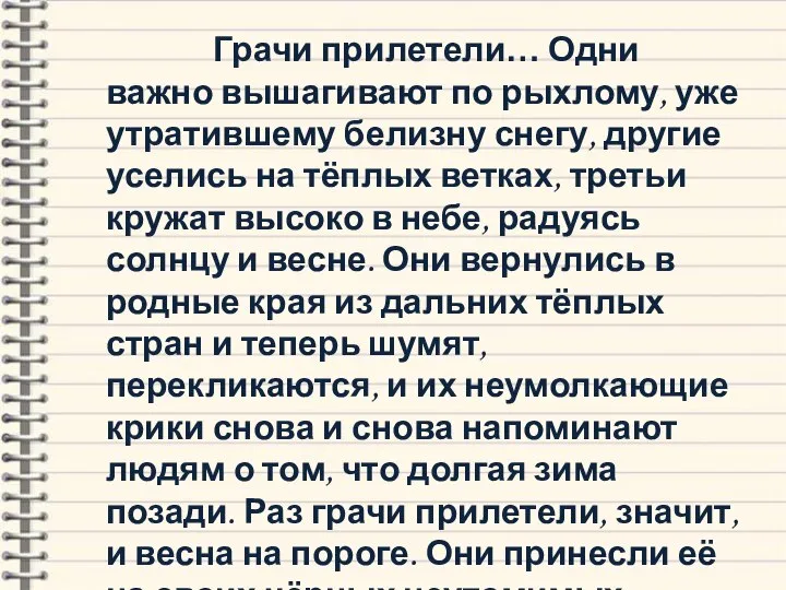 Грачи прилетели… Одни важно вышагивают по рыхлому, уже утратившему белизну снегу, другие