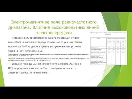 Электромагнитное поле радиочастотного диапазона. Влияние высоковольтных линий электропередачи Интенсивность воздействия внешнего электромагнитного