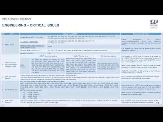 PMC SERVICES FOR BGPP ENGINEERING – CRITICAL ISSUES