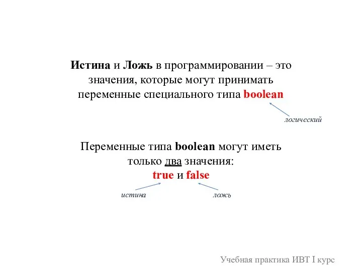 Учебная практика ИВТ I курс Истина и Ложь в программировании – это