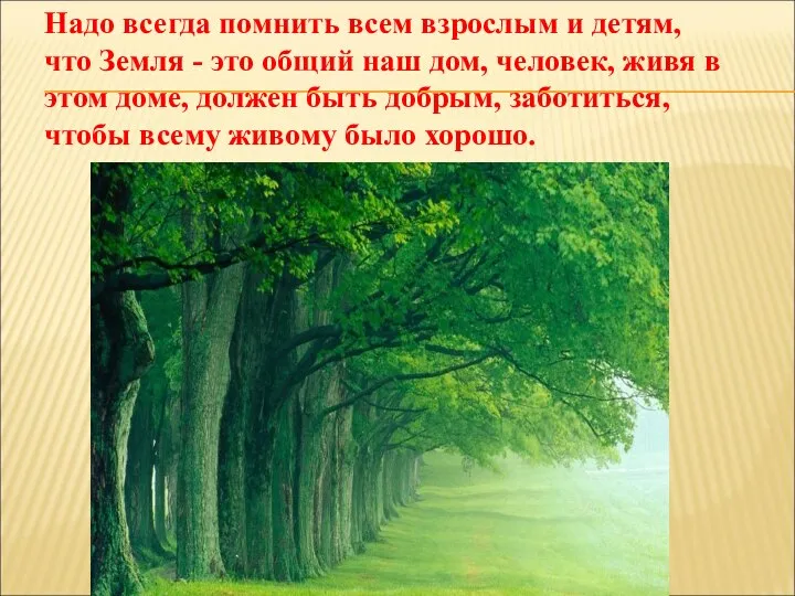 Надо всегда помнить всем взрослым и детям, что Земля - это общий