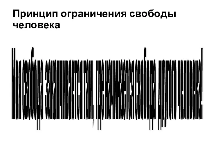 Принцип ограничения свободы человека Моя свобода заканчивается там, где начинается свобода другого человека!