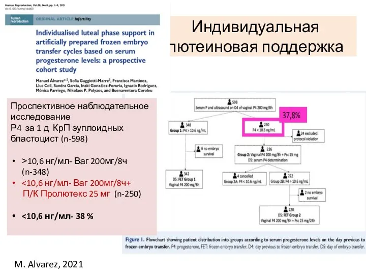 Индивидуальная лютеиновая поддержка Проспективное наблюдательное исследование Р4 за 1 д КрП эуплоидных