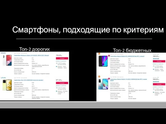 Смартфоны, подходящие по критериям Топ-2 бюджетных Топ-2 дорогих