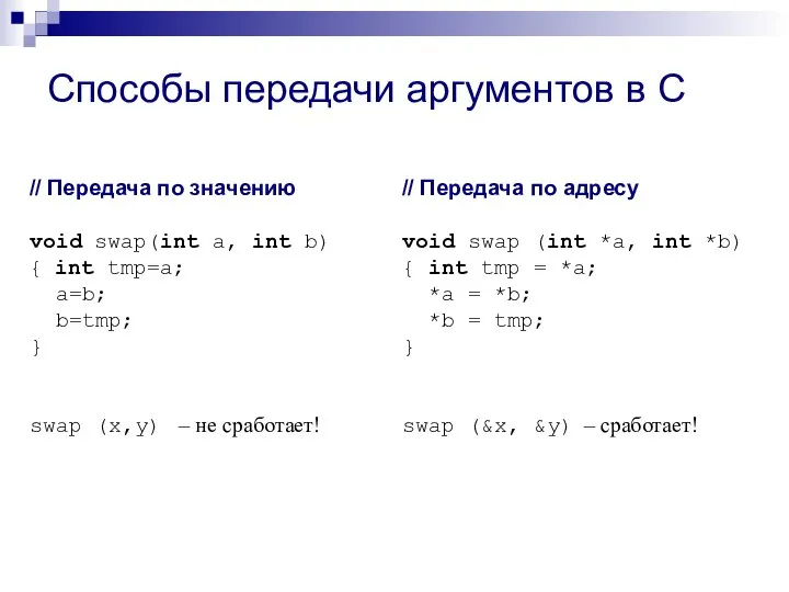 Способы передачи аргументов в С