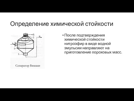 Определение химической стойкости После подтверждения химической стойкости нитроэфир в виде водной эмульсии