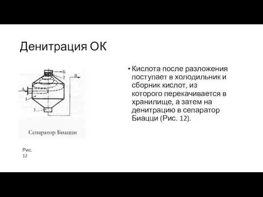 Денитрация ОК Кислота после разложения поступает в холодильник и сборник кислот, из