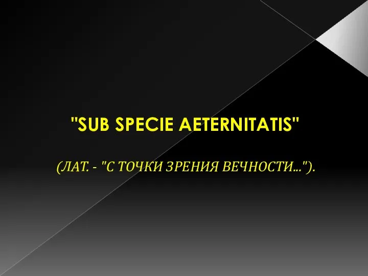 "SUB SPECIE AETERNITATIS" (ЛАТ. - "С ТОЧКИ ЗРЕНИЯ ВЕЧНОСТИ...").