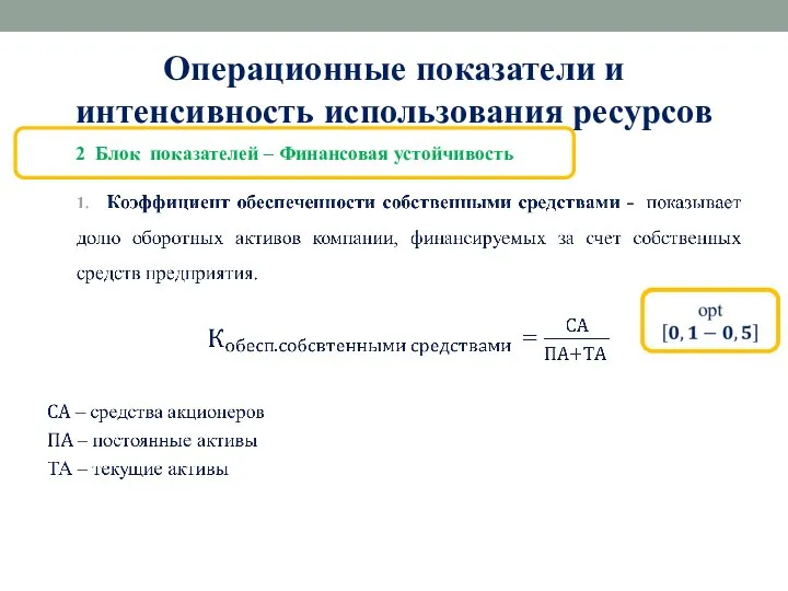 Операционные показатели и интенсивность использования ресурсов 2 Блок показателей – Финансовая устойчивость