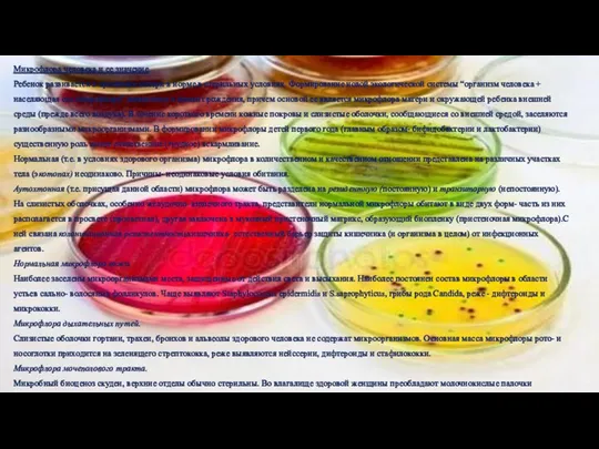 Микрофлора человека и ее значение Ребенок развивается в организме матери в норме