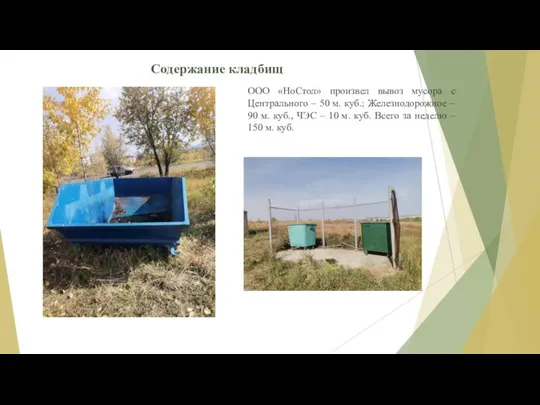 ООО «НоСтол» произвел вывоз мусора с Центрального – 50 м. куб.; Железнодорожное