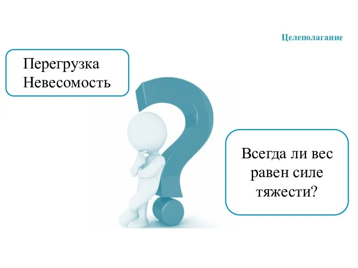 Всегда ли вес равен силе тяжести? Перегрузка Невесомость Целеполагание