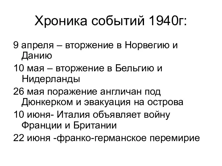 Хроника событий 1940г: 9 апреля – вторжение в Норвегию и Данию 10