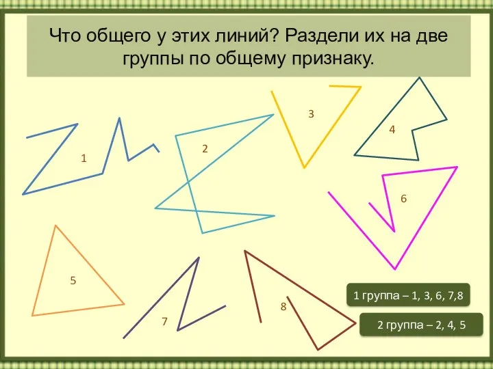 Что общего у этих линий? Раздели их на две группы по общему