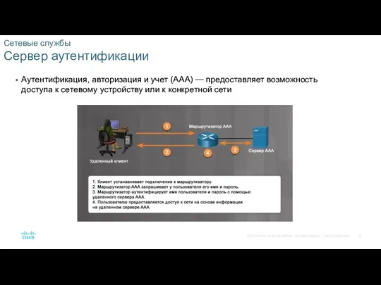 Сетевые службы Сервер аутентификации Аутентификация, авторизация и учет (AAA) — предоставляет возможность