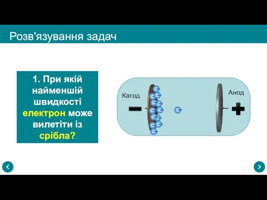 Розв'язування задач 1. При якій найменшій швидкості електрон може вилетіти із срібла?