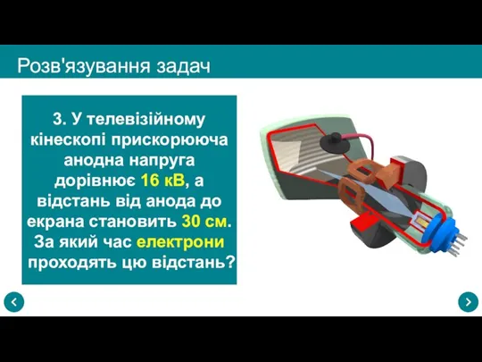 Розв'язування задач 3. У телевізійному кінескопі прискорююча анодна напруга дорівнює 16 кВ,