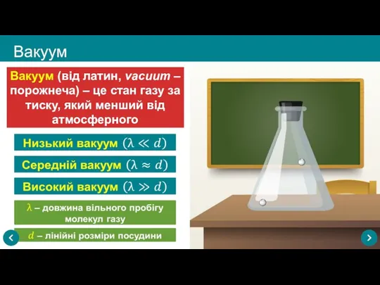 Вакуум Вакуум (від латин, vacuum – порожнеча) – це стан газу за