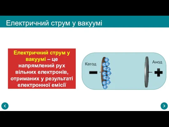 Електричний струм у вакуумі Електричний струм у вакуумі – це напрямлений рух