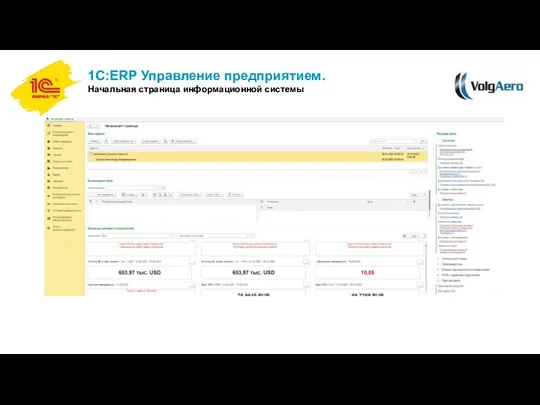 1С:ERP Управление предприятием. Начальная страница информационной системы