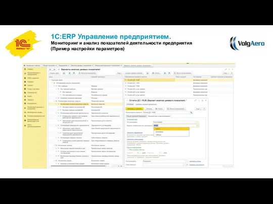 1С:ERP Управление предприятием. Мониторинг и анализ показателей деятельности предприятия (Пример настройки параметров)