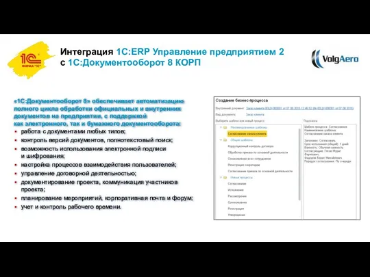 Интеграция 1С:ERP Управление предприятием 2 с 1С:Документооборот 8 КОРП «1С:Документооборот 8» обеспечивает